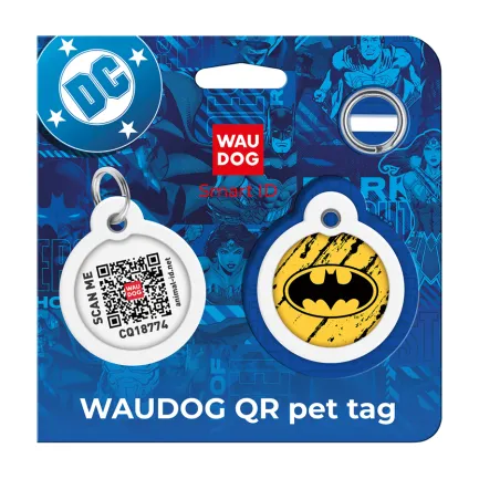 Адресник для собак і котів металевий WAUDOG Smart ID з QR паспортом, малюнок "Бетмен ескіз", коло, Д 30 мм — Фото 4