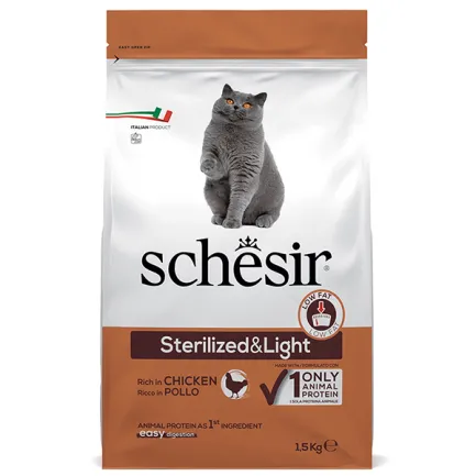 Schesir Cat Sterilized &amp; Light ШЕЗІР СТЕРИЛІЗОВАНІ ЛАЙТ КУРКА сухий монопротеїновий корм для стерилізованих котів, для котів схильних до повноти 1,5 кг