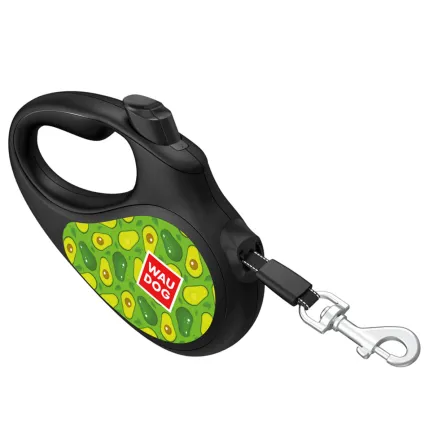Повідець-рулетка для собак WAUDOG R-leash, малюнок "Авокадо", M, до 25 кг, 5 м, світловідбиваюча стрічка чорний — Фото 1