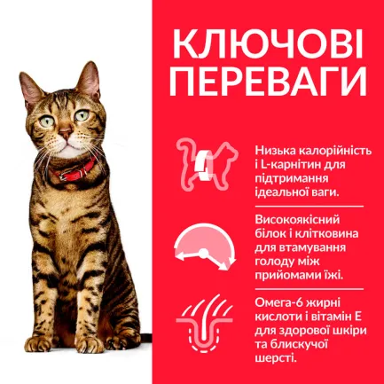 Hill's Science Plan Adult Light Сухий корм для схильних до зайвої ваги дорослих котів, з куркою, 1,5 кг — Фото 2