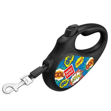 Повідець-рулетка для собак WAUDOG R-leash, малюнок "ВАУ", L, до 50 кг, 5 м, світловідбиваюча стрічка — Фото 4