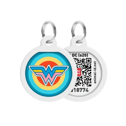 Адресник для собак та котів металічний WAUDOG Smart ID з QR паспортом, малюнок "Чудо-жінка 1", круг, Д 25 мм