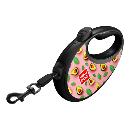 Повідець-рулетка для собак WAUDOG R-leash з контейнером для пакетів, малюнок "Авокадо на рожевому", світловідбивна стрічка, M, до 20 кг, 5 м — Фото 3