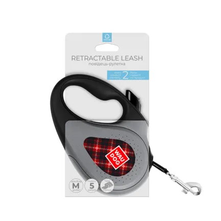 Повідець-рулетка для собак WAUDOG R-leash, малюнок "Шотландка", M, до 25 кг, 5 м, світловідбиваюча стрічка — Фото 3