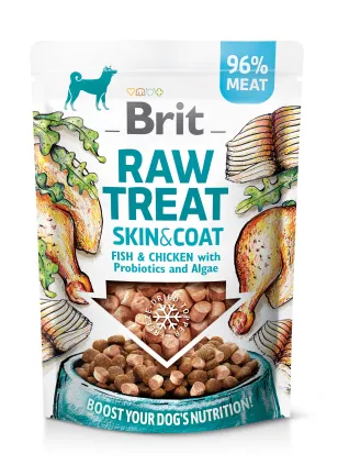 Ласощі для собак Brit Raw Treat freeze-dried Skin and Coat для шкіри та шерсті, риба і курка, 40 г