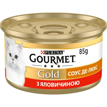 Вологий корм GOURMET Gold "Соус Де-Люкс" для дорослих котів шматочки в соусі з яловичиною 85 г