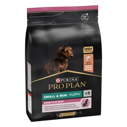 Сухий корм PRO PLAN Small&amp;Mini Puppy <1 Sensitive Skin для цуценят дрібних порід з чутливою шкірою з лососем 3 кг — Фото 1