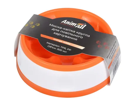 Миска-квітка AnimAll для повільного годування, кругла, 300 мл, помаранчево-біла