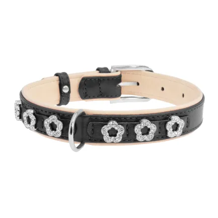 Нашийник "CoLLaR brilliance" подвійний з прикрасами "Квітка" (ширина 25мм, довжина 38-49см) чорний — Фото 1