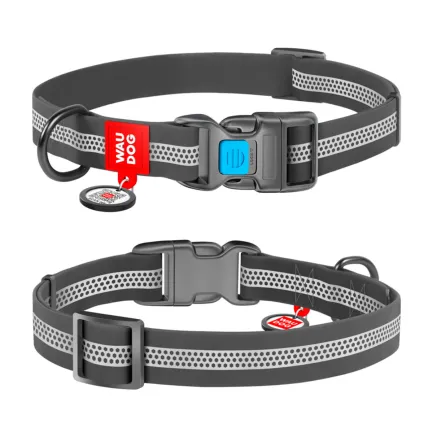 Нашийник для собак водостійкий WAUDOG Waterproof, світловідбиваючий, пластикова пряжка, S, Ш 15 мм, Д 25-35 см, сірий