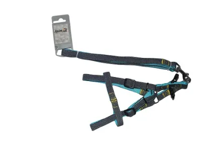 Набір шлея та повідець AnimAll Denim, блакитний, 1.5×120 см/1.5×36-46 см
