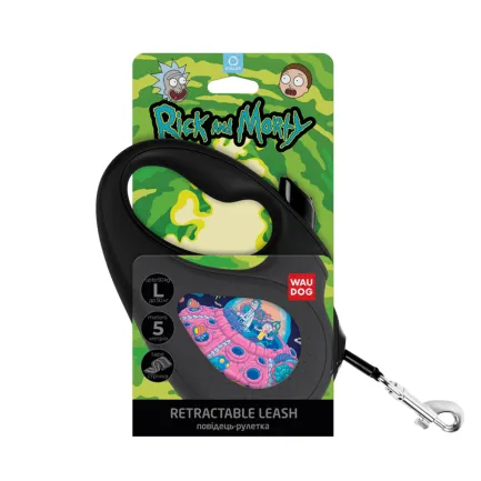 Повідець-рулетка для собак WAUDOG R-leash, малюнок "Рік та Морті 1", L, до 50 кг, 5 м, світловідбиваюча стрічка чорний — Фото 3