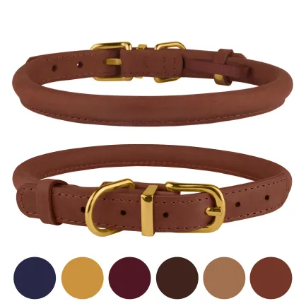 Нашийник для собак круглий шкіряний BronzeDog Crazy Коньячний XS — Фото 4