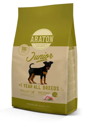 Повноцінний сухий корм для цуценят усіх порід ARATON JUNIOR All Breeds 3кг