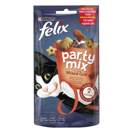 Ласощі FELIX Party Mix Гриль Мікс для дорослих котів зі смаком курки, яловичини та лосося 60 г