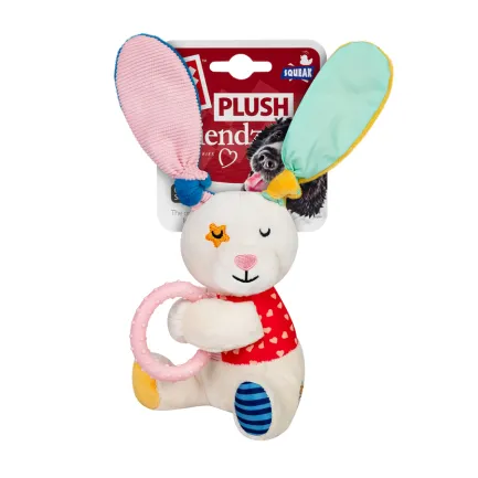 Іграшка для собак Зайчик з кільцем та пищалкою GiGwi Plush Friendz, текстиль, термопластична гума, 16 см — Фото 1