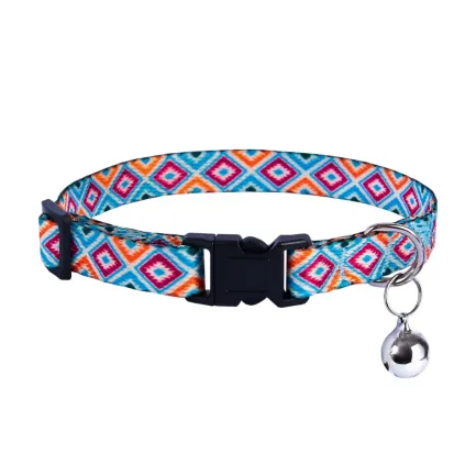 Нашийник для Котів BronzeDog Urban Гуцульський Нейлоновий з Пластиковою Пряжкою та Дзвіночком Синій XS — Фото 1