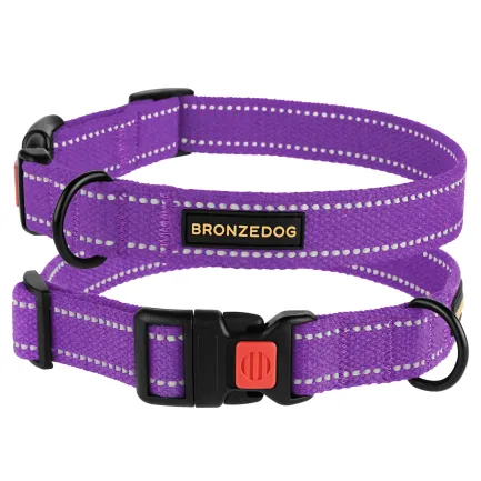 Нашийник для собак Bronzedog Сotton рефлекторний х/б брезент фіолетовий L