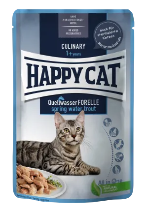 Вологий корм Happy Cat Culinary QuellwasserForelle у вигляді шматочків в cоусі для котів з фореллю