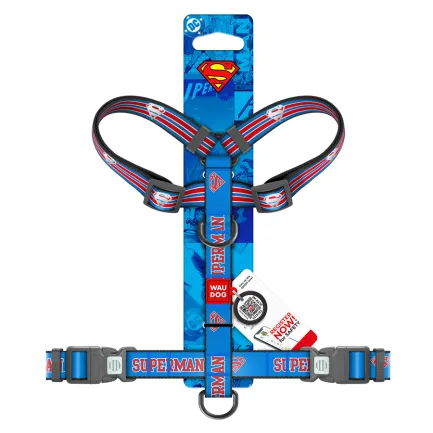 Шлея для собак анатомічна H-подібна WAUDOG Nylon з QR-паспортом, світловідбивна, малюнок "Супермен Ретро", пластиковий фастекс, L, Ш 25 мм, А 51-85 см, В 60-85 см — Фото 2
