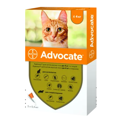Краплі проти паразитів Bayer Advocate для котів до 4 кг, ціна за 1 піпетку