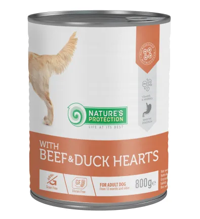Вологий корм для дорослих собак з яловичиною та качиним серцем Nature's Protection with Beef &amp; Duck Hearts 800 г