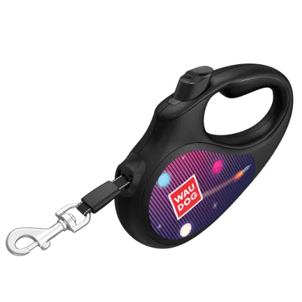 Повідець-рулетка для собак WAUDOG R-leash, малюнок "Ракетобудування", світловідбиваюча стрічка, S, до 15 кг, 5 м чорний — Фото 3