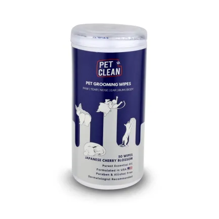Серветки вологі Pet Clean PET GROOMING WIPES для грумінгу домашніх тварин, щоденне очищення з ароматом квітів японської вишні 50 шт.