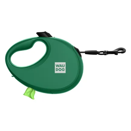 Повідець-рулетка для собак WAUDOG R-leash з контейнером для пакетів, світловідбивна стрічка, S, до 12 кг, 3 м, зелений — Фото 1