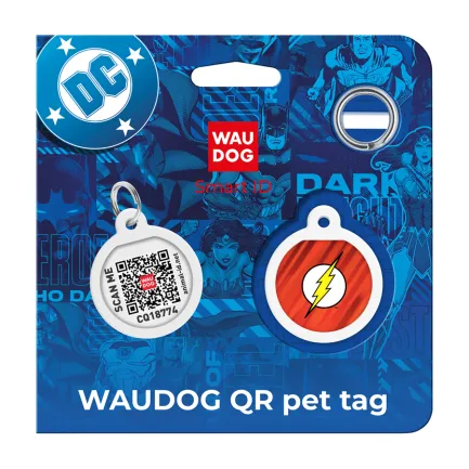 Адресник для собак і котів металевий WAUDOG Smart ID з QR паспортом, малюнок "Флеш лого", коло, Д 25 мм — Фото 4