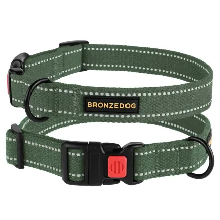 Нашийник для собак Bronzedog Сotton рефлекторний х/б хакі брезент M