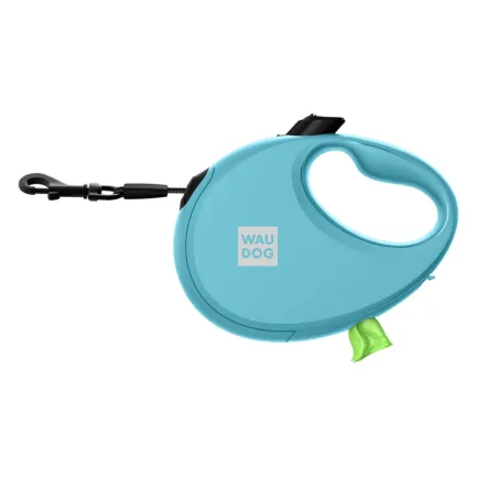Повідець-рулетка для собак WAUDOG R-leash з контейнером для пакетів, світловідбивна стрічка, S, до 12 кг, 3 м, блакитний — Фото 3