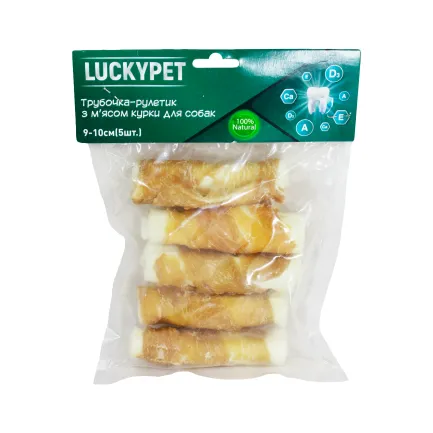 Трубочка рулетик №4 + м'ясо курки, 9-10см, 5шт/уп, Lucky Pet