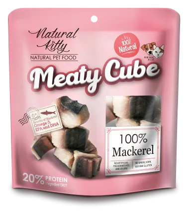 Natural Kitty Meaty Cube 100% Mackerel Ласощі для котів та собак у вигляді кубиків, скумбрія 60г