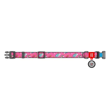 Нашийник для собак нейлоновий WAUDOG Nylon з QR паспортом, малюнок "Єдиноріг", пластиковий фастекс, Ш 20 мм, Дов 28-40 см — Фото 1