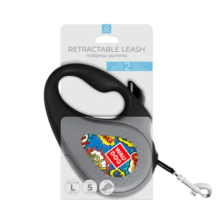 Повідець-рулетка для собак WAUDOG R-leash, малюнок "ВАУ", L, до 50 кг, 5 м, світловідбиваюча стрічка — Фото 3