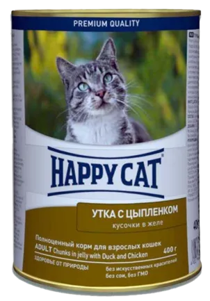 Вологий корм Happy Cat Ente &amp; Huhn Gelee для котів у вигляді шматочків желе з качкою та курчам, 0,4 кг,1002422