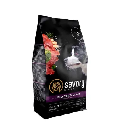 Сухий корм Savory Medium для собак середніх порід, зі свіжим ягням та індичкою, 1 кг
