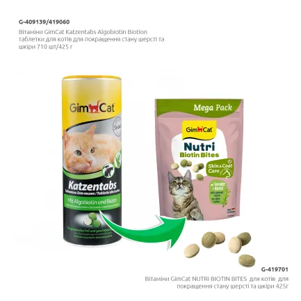 Вітаміни GimCat NUTRI BIOTIN BITES для котів для покращення стану шерсті та шкіри 425г — Фото 4