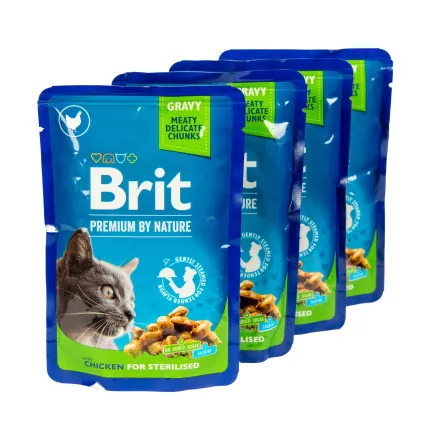 Набір паучів "3+1" для стерилізованих котів Brit Premium Cat pouch Chicken Slices for Sterilised з куркою, 4х100г — Фото 2