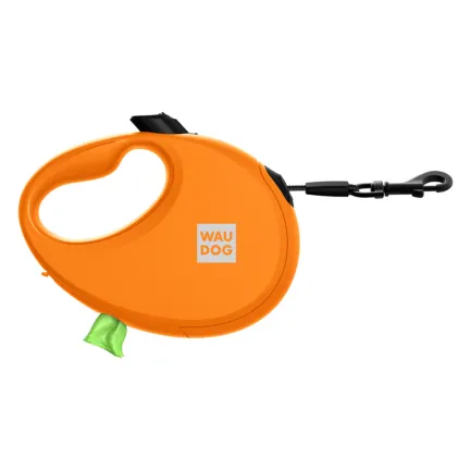 Повідець-рулетка для собак WAUDOG R-leash з контейнером для пакетів, світловідбивна стрічка, S, до 12 кг, 3 м, помаранчевий — Фото 1
