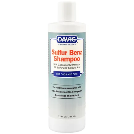 Davis Sulfur Benz Shampoo ДЕВІС СУЛЬФУР БЕНЗ шампунь з 2,5% пероксидом бензоїлу, сіркою, саліциловою кислотою для собак і котів із захворюваннями шкіри 0,355 л