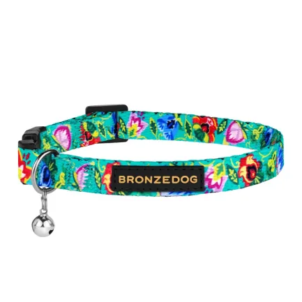Нашийник для кішок BronzeDog Urban Folk нейлоновий з пластиковою пряжкою та дзвіночком ментоловий XS — Фото 1