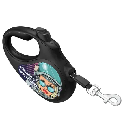 Повідець-рулетка для собак WAUDOG R-leash, малюнок "Ракетобудування", світловідбиваюча стрічка, S, до 15 кг, 5 м чорний — Фото 4