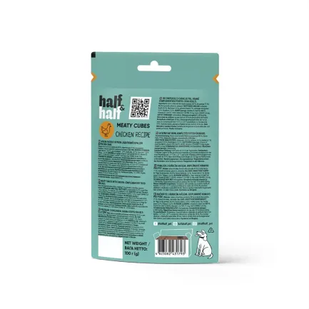 Ласощі для собак Half&amp;Half у формі м'ясних кубиків з куркою, 100 г — Фото 2