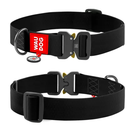 Нашийник для собак водостійкий WAUDOG Waterproof c QR паспортом, металічна пряжка-фастекс, Ш 40 мм, Дов 46-70 см, чорний — Фото 1