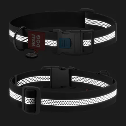 Нашийник для собак водостійкий WAUDOG Waterproof з QR паспортом, світловідбивний, пластиковий фастекс, XXL, Ш 40 мм, Дов 46-70 см, сірий — Фото 1