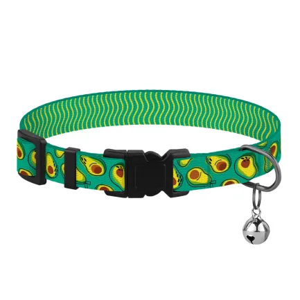 Нашийник для Котів BronzeDog Urban Fruits Нейлоновий з Пластиковою Пряжкою та Дзвіночком Авокадо XS — Фото 1