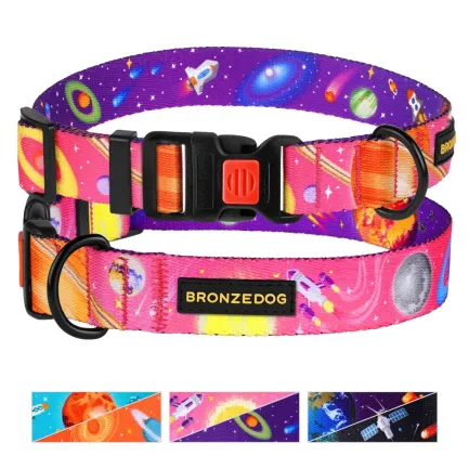 Нашийник для собак BronzeDog Urban Cosmos нейлоновий з пластиковою пряжкою Рожевий L — Фото 3