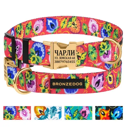 Нашийник для собак Bronzedog Urban Folk нейлоновий з металевою пряжкою золотистого кольору кораловий S — Фото 3